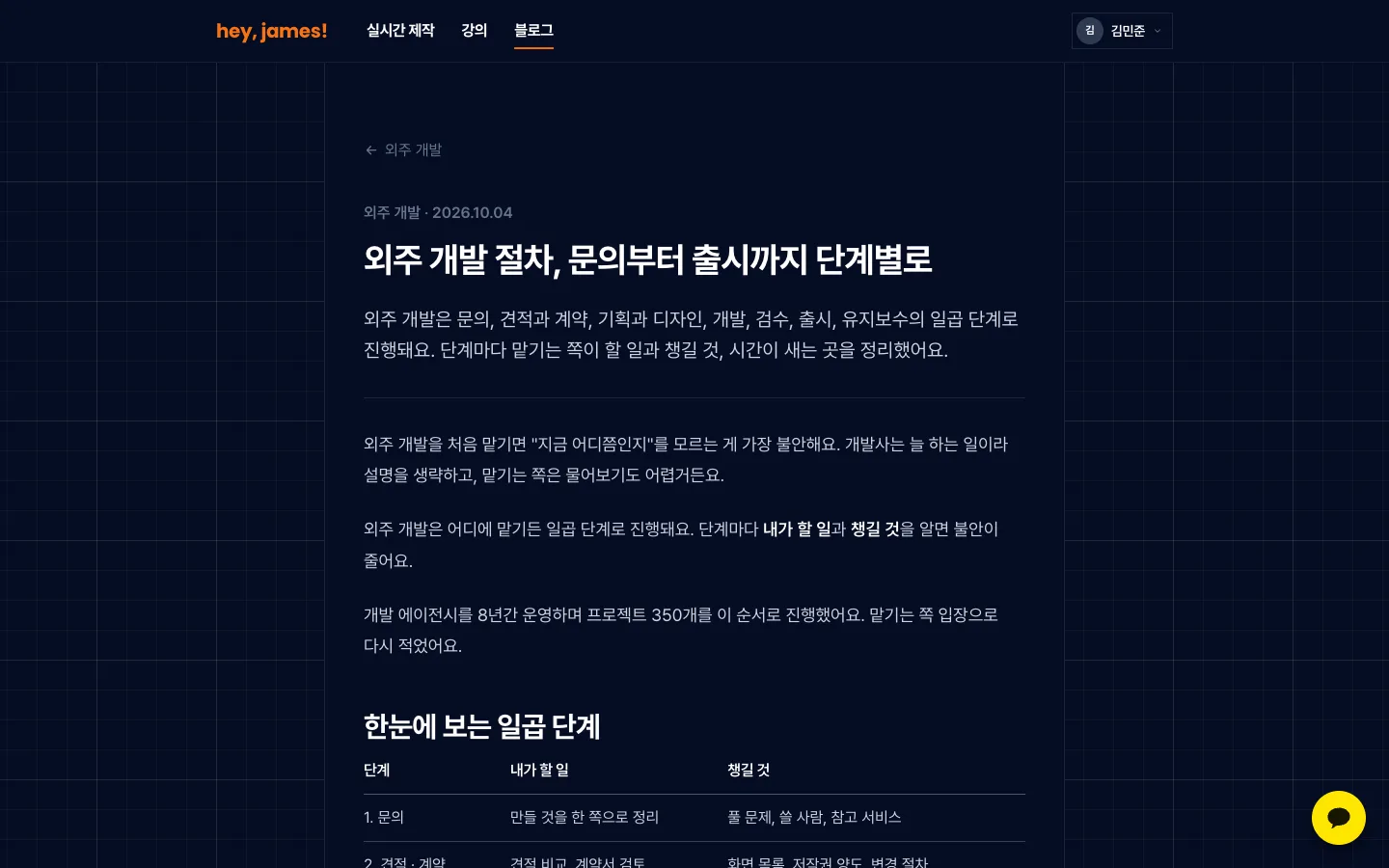 헤이제임스가 만든 헤이제임스 블로그 글 상세